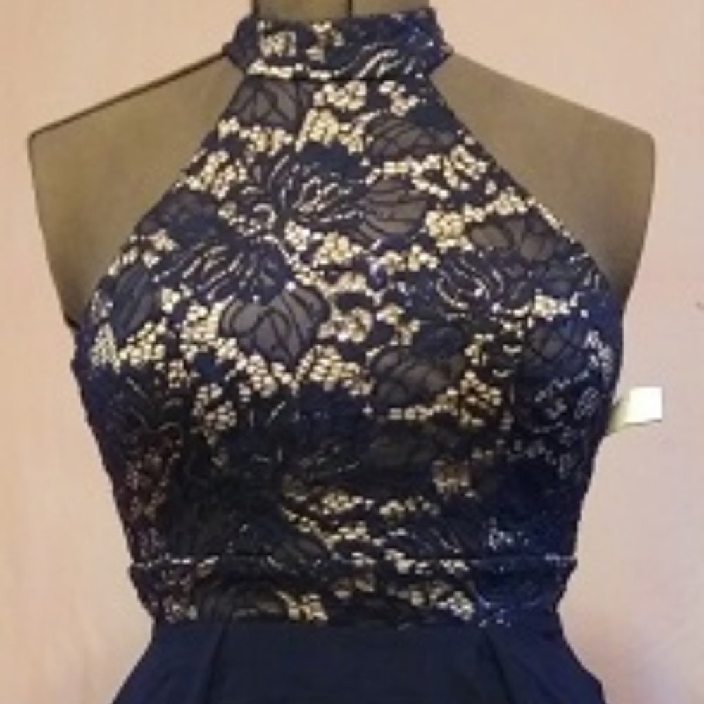 B. Smart Blue Lace & Sequence Party Dress